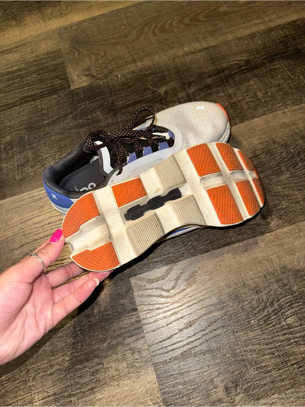On Running Kids Sneakers in Light Gray with Blue and Orange Accents